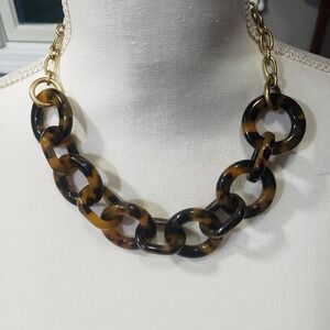 J. Crew Necklace Faux Tortoise Shell Links Necklace Gold Tone 17" Extender Chain